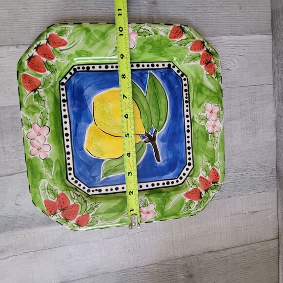 Hand-Painted Ceramic Square Plate With Lemon & Strawberry Design By S. Purifoy - Picture 8 of 8